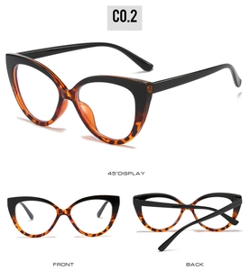 Three-angle view of black and tortoiseshell cat-eye glasses frame with TR90 material