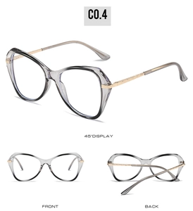 Detailed multi-angle views of butterfly cat-eye TR90 frames with metallic gold temples