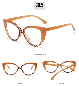 Multi-angle view of amber cat-eye TR90 frames with tortoiseshell finish details