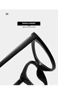 Detail view of glossy black TR90 cat-eye frames showing super elastic and light material