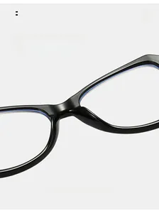 Macro shot of comfortable integrated nose pads on black TR90 cat eye glasses frames