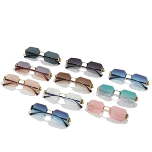 Frameless octagonal sunglasses with multi-color lenses and gold metal temples in 10 styles