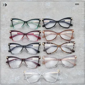 Griglia dettagliata di montature per occhiali anti-luce blu cat-eye in nove colori diversi