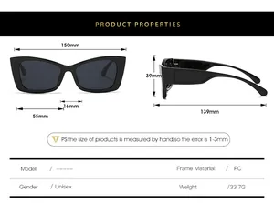 Detailed size specifications and dimensions for trendy PC cat eye sunglasses