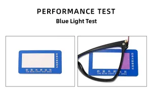 Dimostrazione visiva della tecnologia anti-luce blu con scheda di test per occhiali