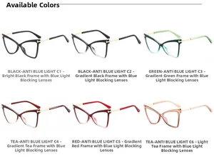 Opzioni di colore varie per montature occhiali cat-eye TR90 con filtro luce blu donna
