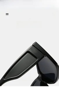 Detail of super elastic hinge and high-gloss black frame of trendy cat-eye sunglasses
