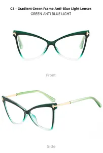 Vista frontale e laterale degli occhiali TR90 anti luce blu con montatura sfumata verde