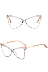 Dettaglio montatura cat-eye TR90 grigio tè e stanghette in metallo dorato