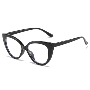 Stylish cat-eye black frame glasses with anti-blue light lenses in a 45-degree angle view