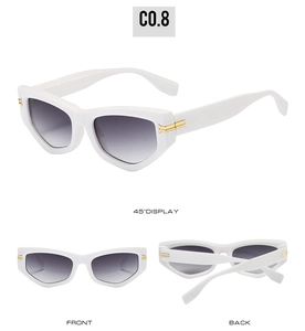 Vues détaillées multi-angles de lunettes de soleil œil-de-chat blanches à charnière dorée