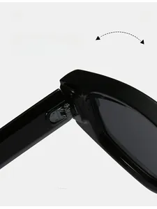 Détail des charnières en métal argenté sur la monture des lunettes de soleil œil de chat