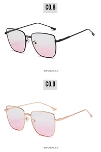 Detailed 45-degree angle view of square metal frame sunglasses with gradient pink lenses