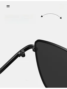 Detail of durable texture hinge on black square sunglasses with high pressure resistance