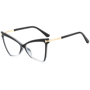 Occhiali chic cat-eye anti luce blu con montatura sfumata nera e stanghette in metallo oro