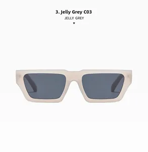 Detailansicht der rechteckigen Sonnenbrille in Jelly Grey mit dunkelgrauen Gläsern