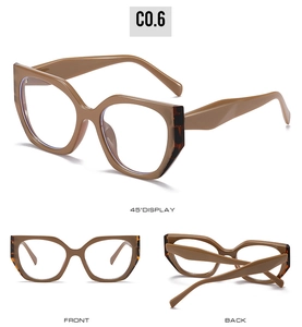 Three-angle view of vintage cat-eye glasses with brown frame and tortoiseshell temples