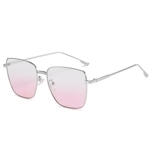 Stylish square oversized sunglasses with silver metal frame and pink gradient lenses