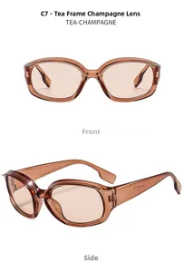 Front and side views of vintage tea-champagne oval sunglasses with transparent frames