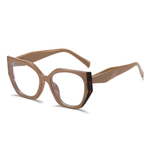 Fashionable cat-eye oversized glasses frames in beige and tortoiseshell pattern