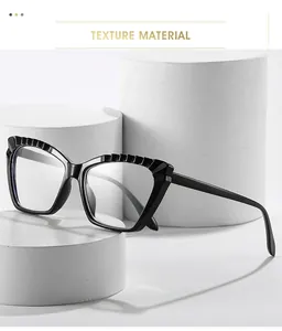 Detail view of stylish black TR90 cat-eye glasses frame with anti-blue light lenses
