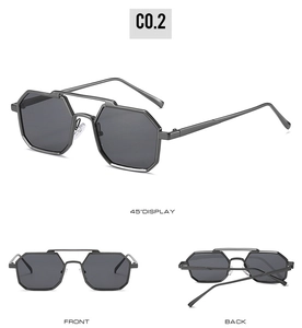 Detailed multi-angle views of geometric octagon metal sunglasses with double bridge