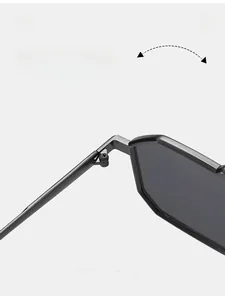 Detail view of durable metal hinge on black square sunglasses with matte finish