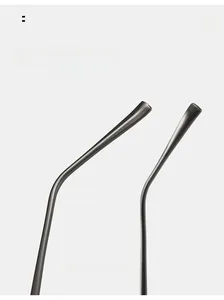 Detail of ergonomic arc design on dark gray metal sunglasses temples for comfort