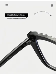 Macro shot of high-gloss TR90 cat eye glasses frame showing durable metal hinge detail