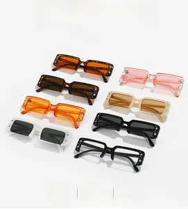 Array of half-frame rectangle sunglasses with rhinestones in eight stylish colors