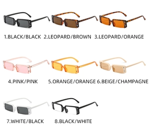 Collage of half-frame rhinestone sunglasses in eight diverse color options and finishes