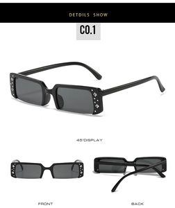 Detail view of semi-rimless sunglasses with rhinestone accents and multiple display angles