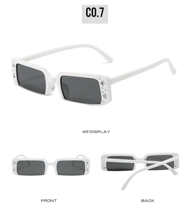 Multi-angle views of semi-rimless rectangular sunglasses with crystal rhinestones