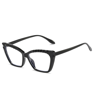 Chic black cat eye glasses frame with unique wavy textured top and TR90 blue light lenses