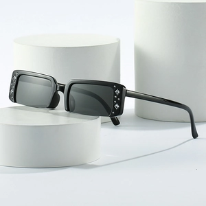 Chic semi-rimless rectangular sunglasses with sparkling rhinestones on sleek black frames