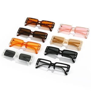 Stylish semi-rimless rectangular sunglasses set with side rhinestones in multiple colors