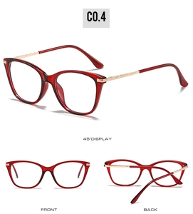 Lunettes œil de chat avec monture rouge translucide TR90 et branches dorées en métal