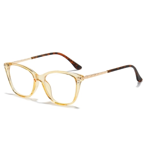 Lunettes anti-lumière bleue œil de chat TR90 avec monture jaune clair et branches dorées