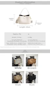 Detailed size specifications and color options for the woven texture PU leather handbag