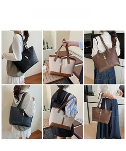 Detail shots of large tote bag with woven texture, leather straps and gold buckle lock