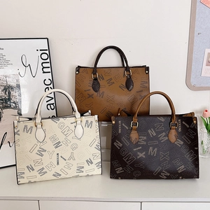 Women Tote Bag Large Capacity PU Leather Letter Print Commuter Handbag Shoulder Bag Fashionable Elegant Chic