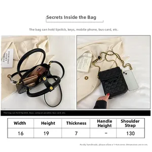 Guide des tailles du sac bandoulière matelassé noir avec dimensions 16x19x7 cm et capacité