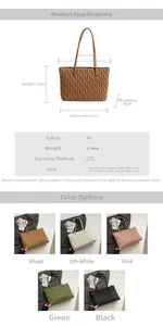 Guide des tailles et spécifications du grand sac à main cabas plissé en cuir PU