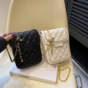 Sac À Bandoulière Matelassé En Similicuir Pour Femme Mini Pochette De Téléphone Carré Vintage Mode Avec Chaîne Dorée