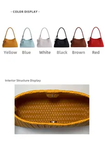 Detail view of woven shoulder bag showing magnetic closure and interior structure