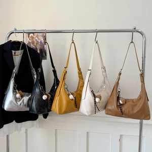 Women Hobo Bag Large Capacity PU Leather Shoulder Crossbody Bag With Baseball Bat Glove Charm Casual Fashion