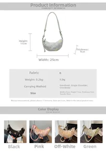 Floral jacquard croissant bag showing precise 25x11x9cm size and light 0.2kg weight