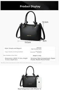 Size comparison and specifications for black pebble leather crossbody bag with gold hardware