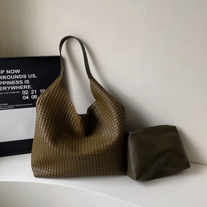 Olive green woven hobo bag set with matching inner pouch for stylish daily commuting