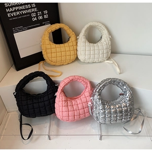 Quilted puffy hobo bags in five vibrant colors including yellow, pink, and silver